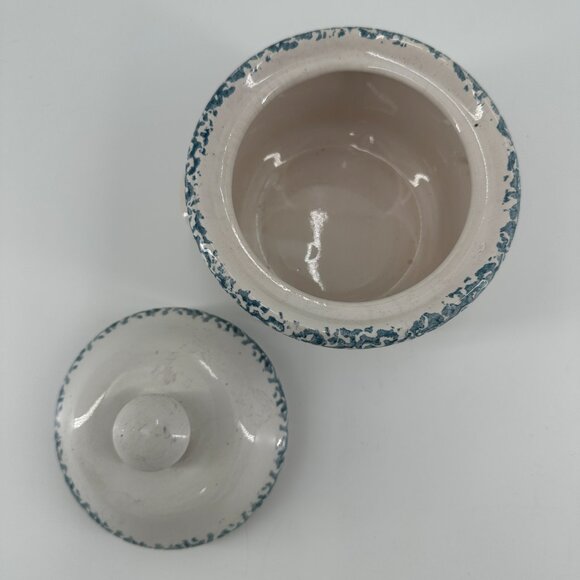 Vintage Blue Heart Lidded Ceramic Crock Pot - Microwave & Dishwasher Safe - Picture 2 of 7